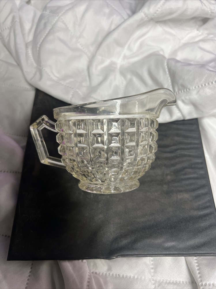 Glass Creamer Dish Raised Cube Pattern 3” Tall
