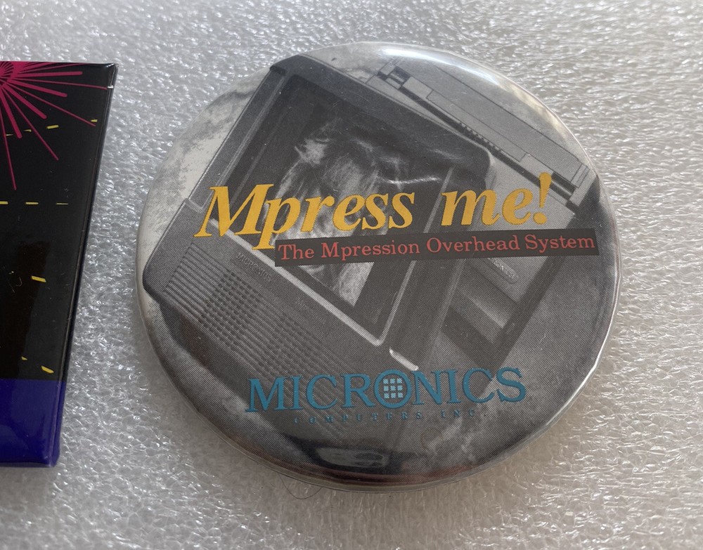 Vintage Mpress Me! Overhead System PC Interleaf User pin pinback button mixed 2