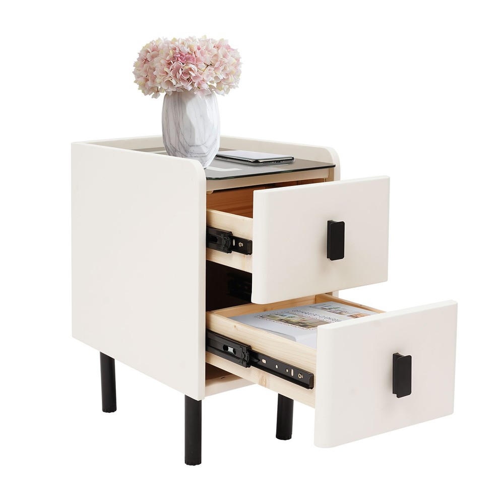 Smart Bedside Table Nightstands with Wireless Charging & LED Light & 2 Drawers