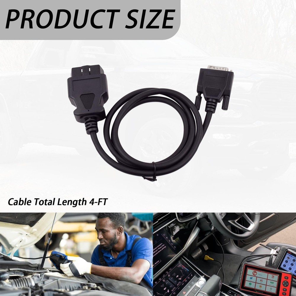 OBD2 OBDII Cable Fits for Cen Tech Code Reader Scanner Models Black 4 feet