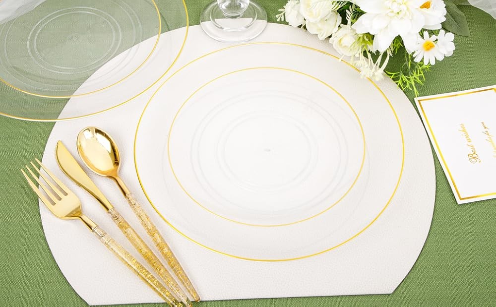 Clear Gold Plastic Plates - Disposable Plastic Sierware with