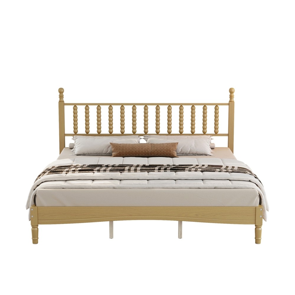 King Platform Bed Retro Frame With Gourd Headboard No Box Spring