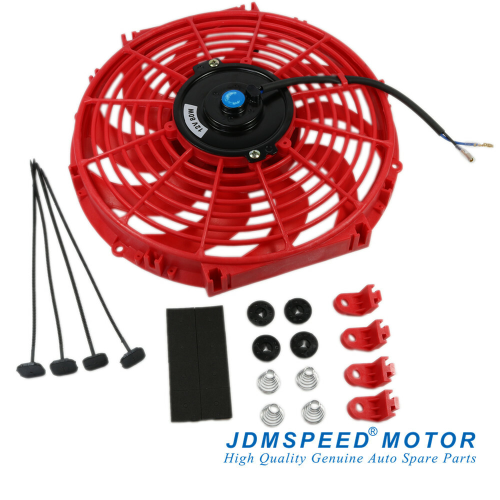 Universal 12V Engine Cooling Fan Slim Pull Push Racing Electric Radiator Red 12"