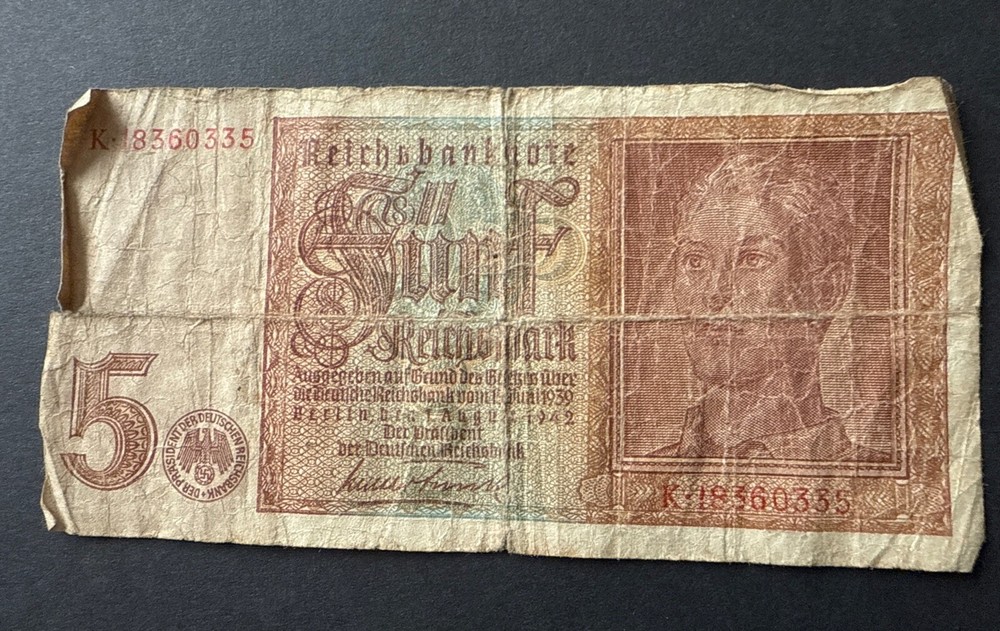 Old 5 Mark Note Five Reichsbanknote Used