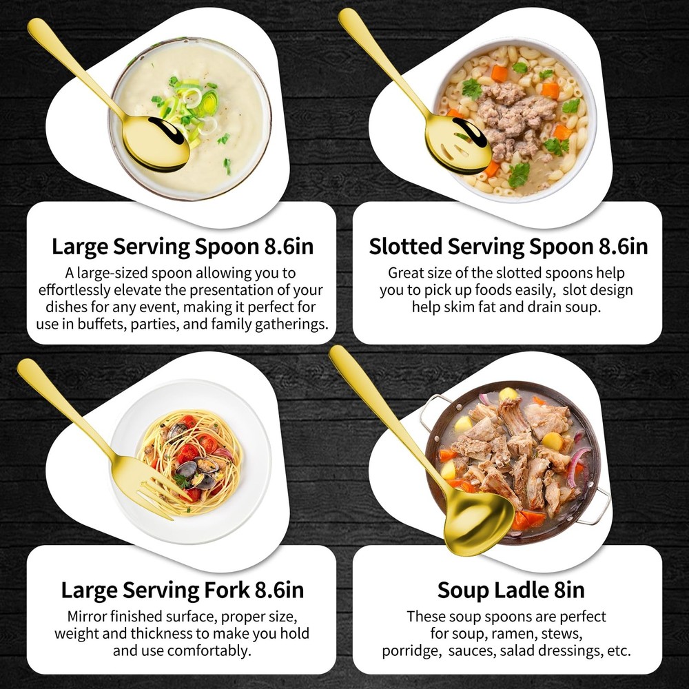 Gold 12 Pieces Serving Utensils Include Large Serving Spoons,Slotted Serving ...