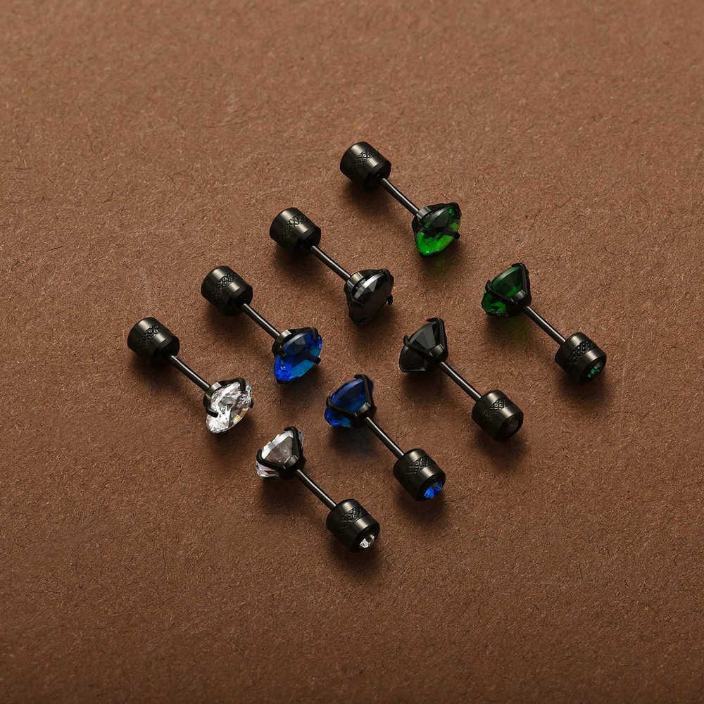 SIISPRI 4 Pairs Titanium Screw Back Surgical Stainless 4 CZ-6mm(C)