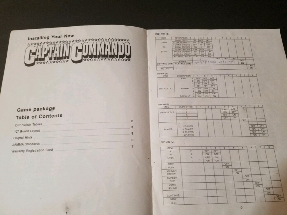 Original VINTAGE Captain Commando Capcom Arcade Operations Manual COMPLETE