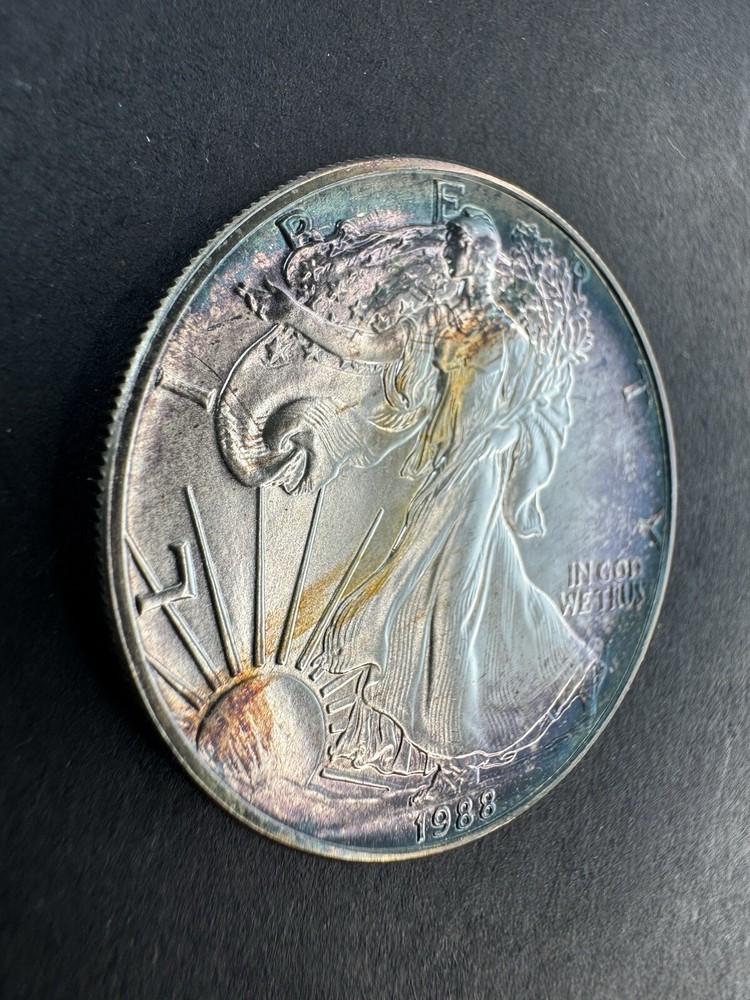 1988 American Silver Eagle 1 Oz Silver Coin Rainbow Toned