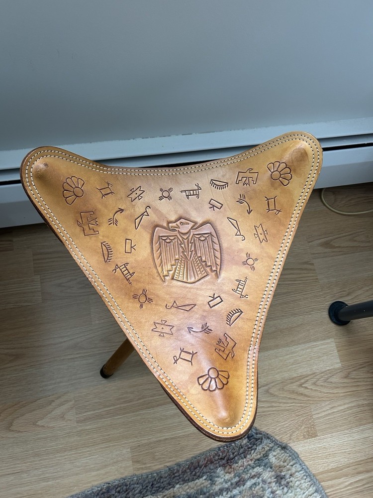 Vintage Fred Harvey Leather Tripod Stool