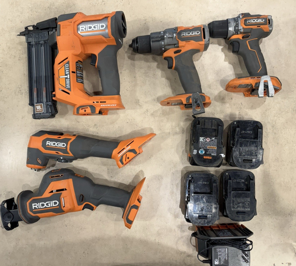 Ridgid  5-Tool Combo Kit Drill, Micro Impact, Nailer & more!