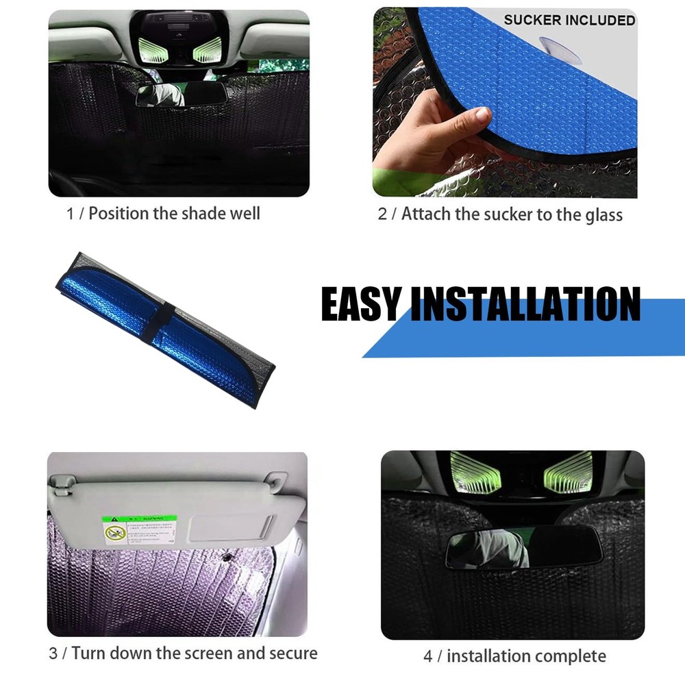 Windshield Sunshade - Foldable Reflective Sun Visor for Car - Protects Blue