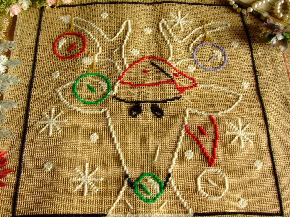 Lovely Abstract Deer Preworked Needlepoint Canvas