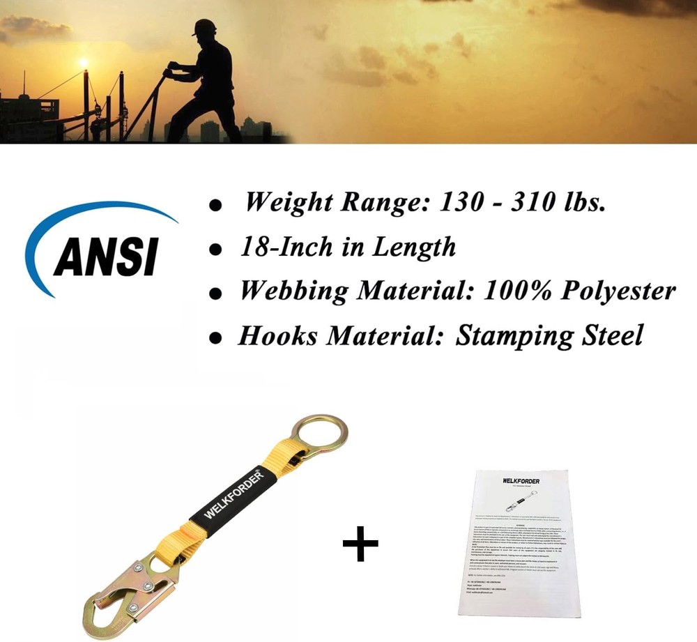 18-Inch D-Ring Extender Fall Protection with Snap Hook Connector and "O" 18"