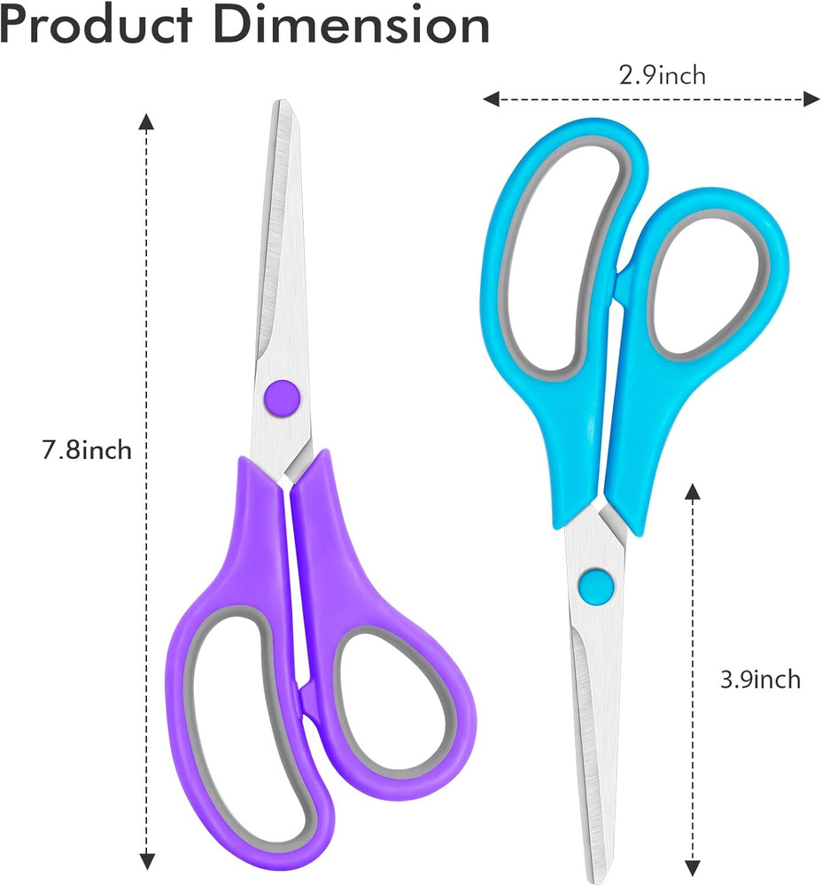 24 Pack Scissors Bulk, 8 Inch Sharp Scissors All Purpose for Office School Class