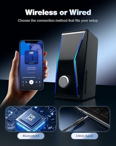 Computer Speakers for Desktop PC, 14W AC Powered PC Speakers with Bluetooth &