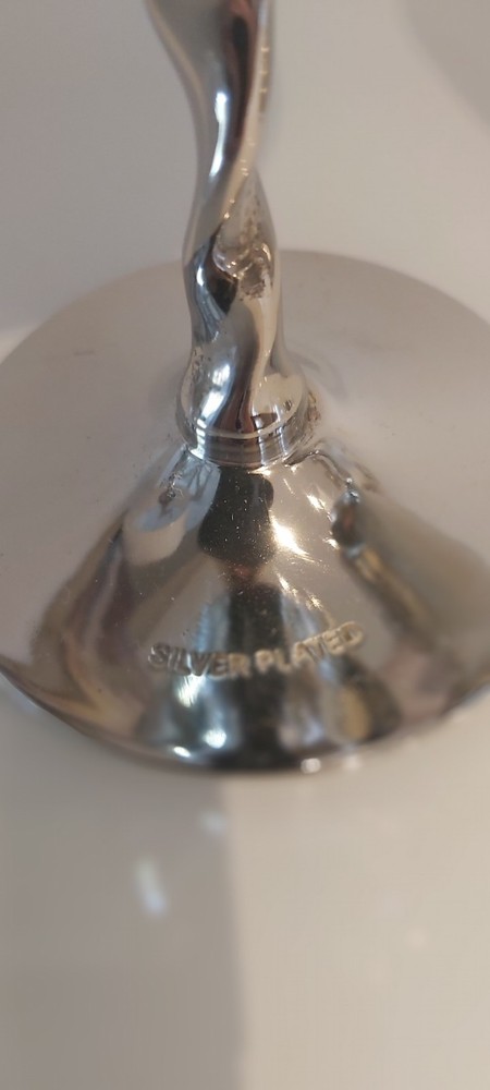 Large Silver Plated Twisted Stem Wine Goblet Heavy