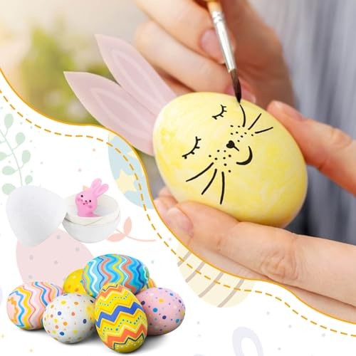 12 Pcs Paper Mache Easter Eggs with 12 Pcs Bunny, White Easter Craft Egg