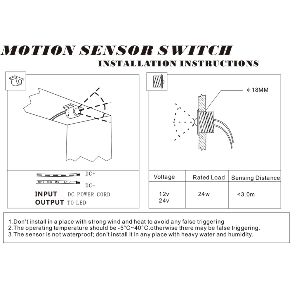 New PIR Motion Activated Sensor Switch Mini DC12V LED Auto On/Off Detector