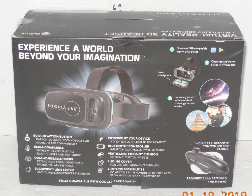 Retrak Utopia 360 VR Goggles Virtual & Augmented Reality Headset iPhone Android