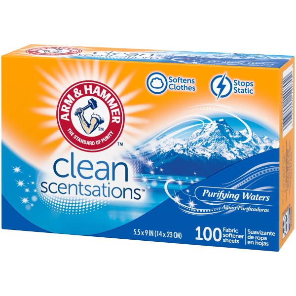 Arm & Hammer 3 Pack Dryer Sheets, Purifying Waters Scent, 100 Ct Each