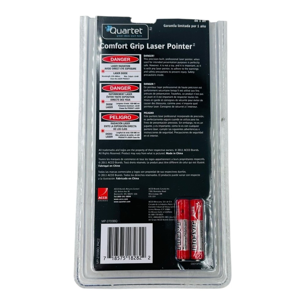 Quartet Comfort Grip Laser Pointer Class 3A Projects 1,500 ft Max Projection