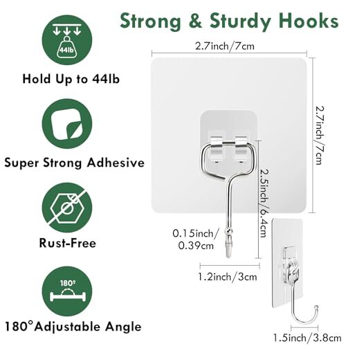 20Pck Wall Hooks Adhesive Hooks 22Lb Max Heavy Duty Adhesive Hooks Command Hooks