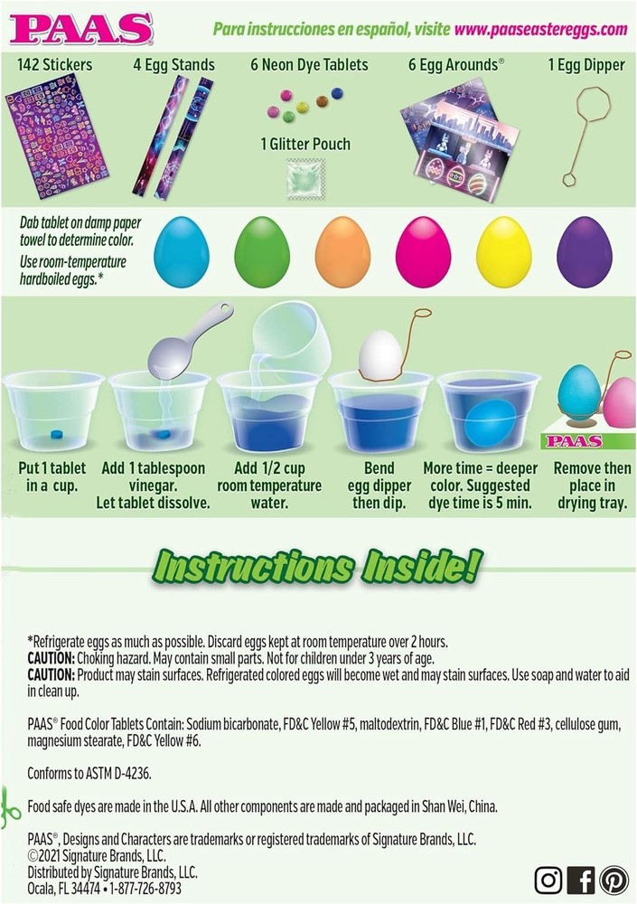 Paas Easter Egg Decorating Kit Multicolored Dye Tablets Stickers Glitter Pouch