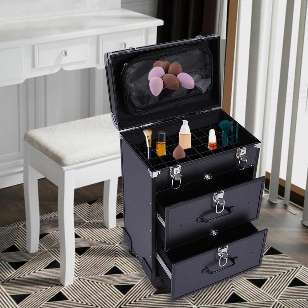 Professional Rolling Makeup Train Case Cosmetic Trolley Makeup Storage Organizer