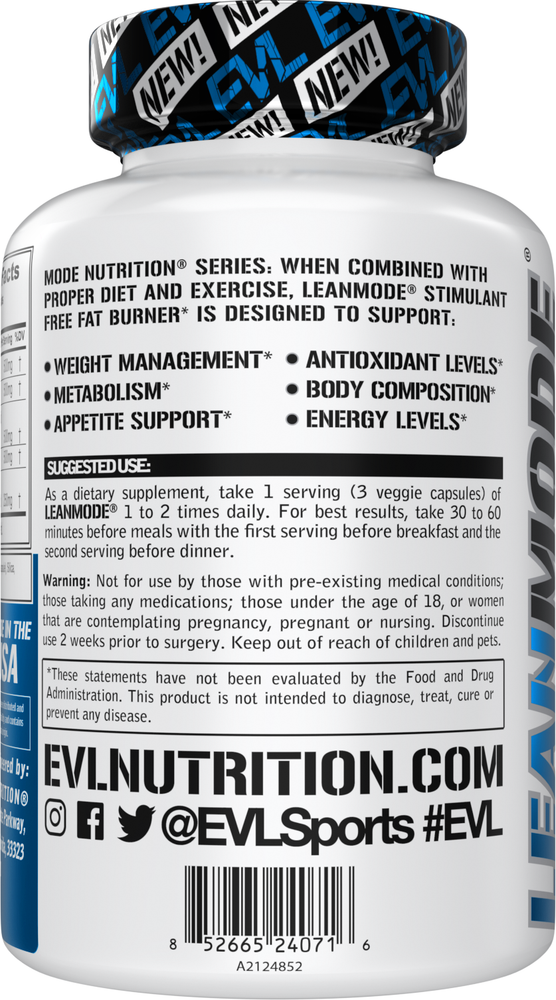 Evlution Nutrition LeanMode - Stimulant Free Fat Burner - 50 Servings
