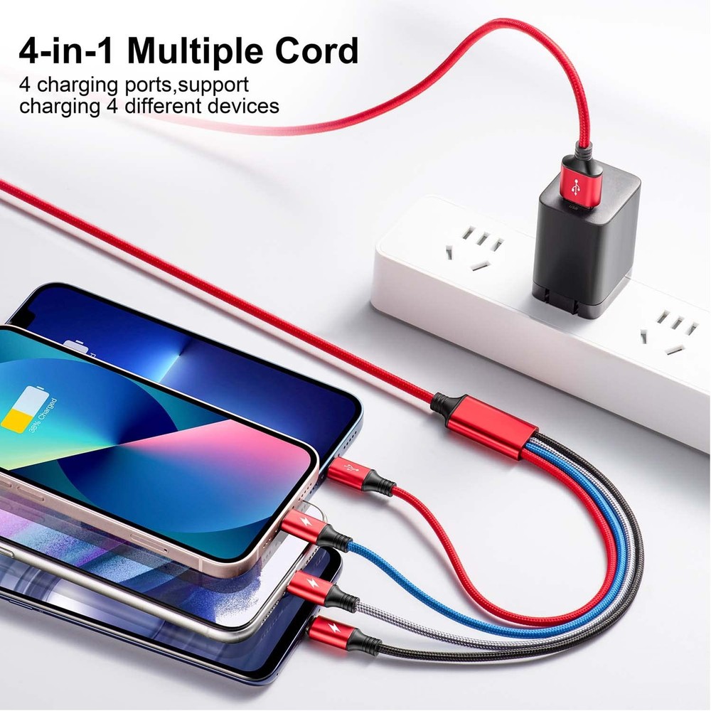 Multi Charging Cable,10Ft 2Pack Fast Cord, 10 feet, Red
