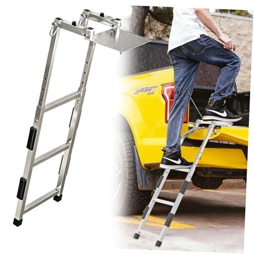 Tailgate Ladder for Pickup Trucks Bed Universal Fit - Rust-Proof Non-Foldable