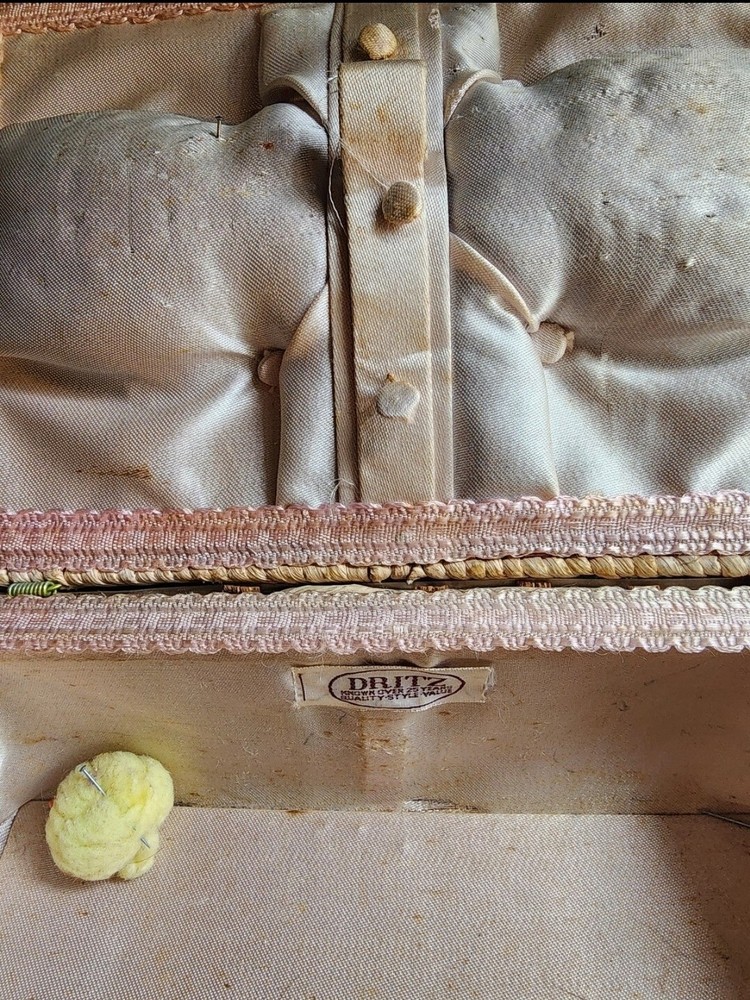 vintage wicker sewing kit box