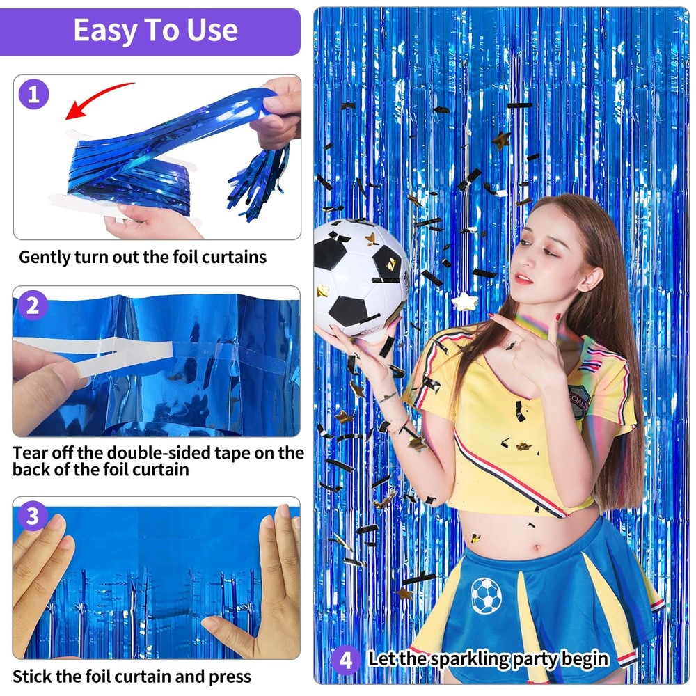 Blue Streamers Party Decorations 3.3x8.2ft, 2 Pack Dark