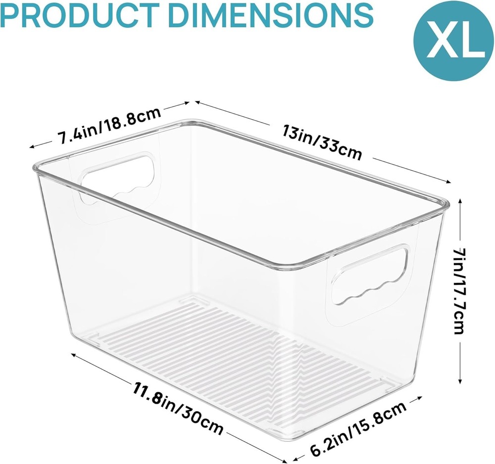 6 PCS Clear Plastic Storage Bins, Pantry Organizer Containers with Handle for...