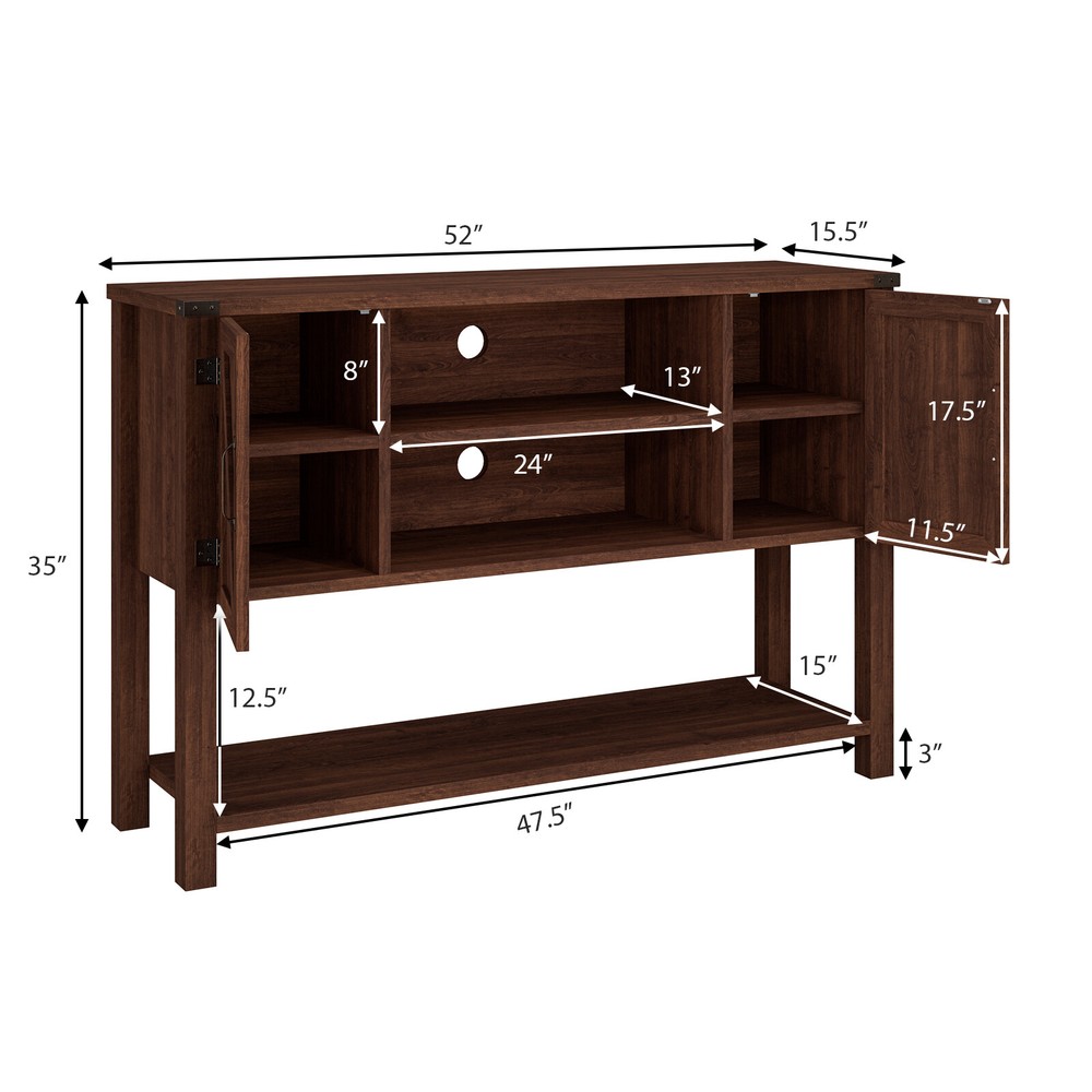 Console Table Sideboard Buffet TV Stand w/ Bottom Shelf & Storage Cabinets Brown
