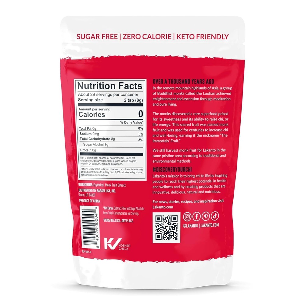 Classic Monk Fruit Sweetener with Erythritol - White Sugar Substitute, Zero C...