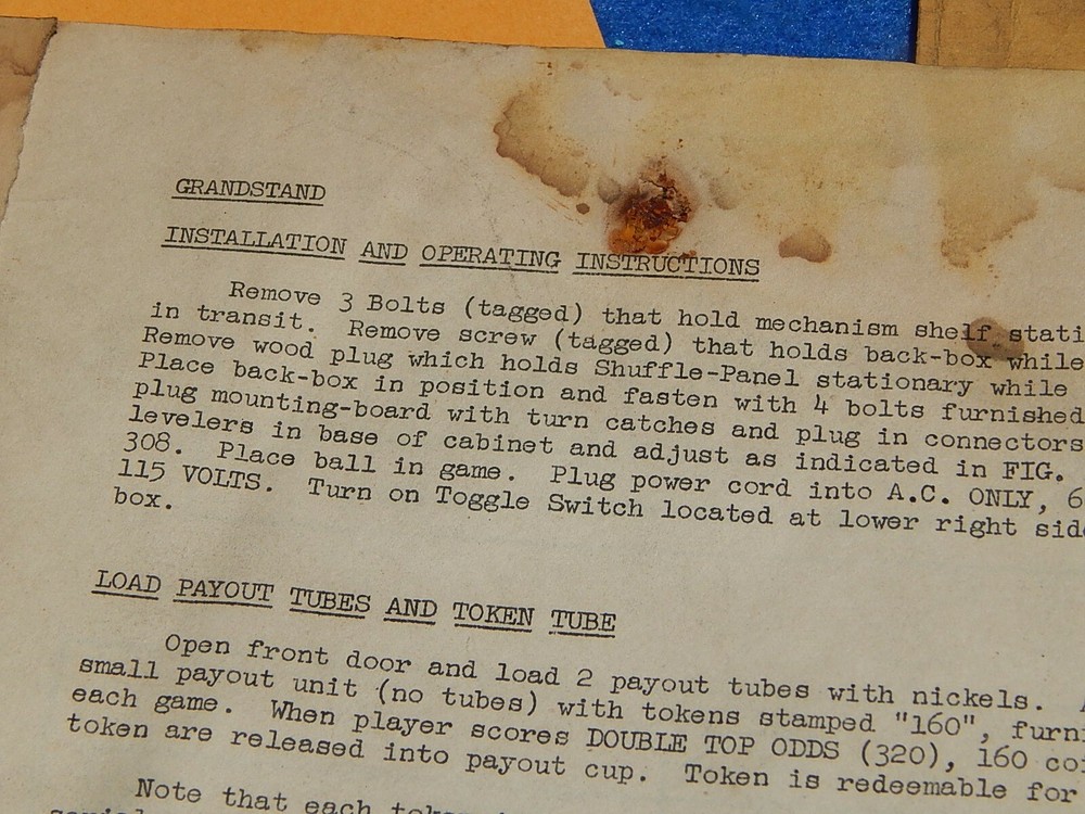 1950 Bally GRANDSTAND Operating Instructions