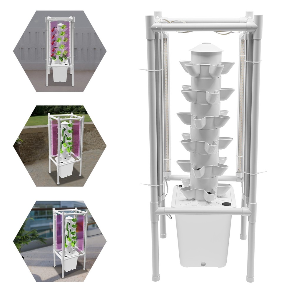 30-Pot Vertical Hydroponic Tower System Set with LED Lighting & Auto-Watering