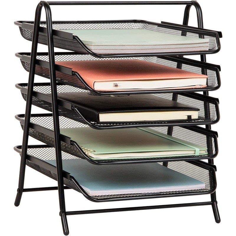 Durable Five Color-Coded Sorting Trays Classroom Organization Metal Mesh Design