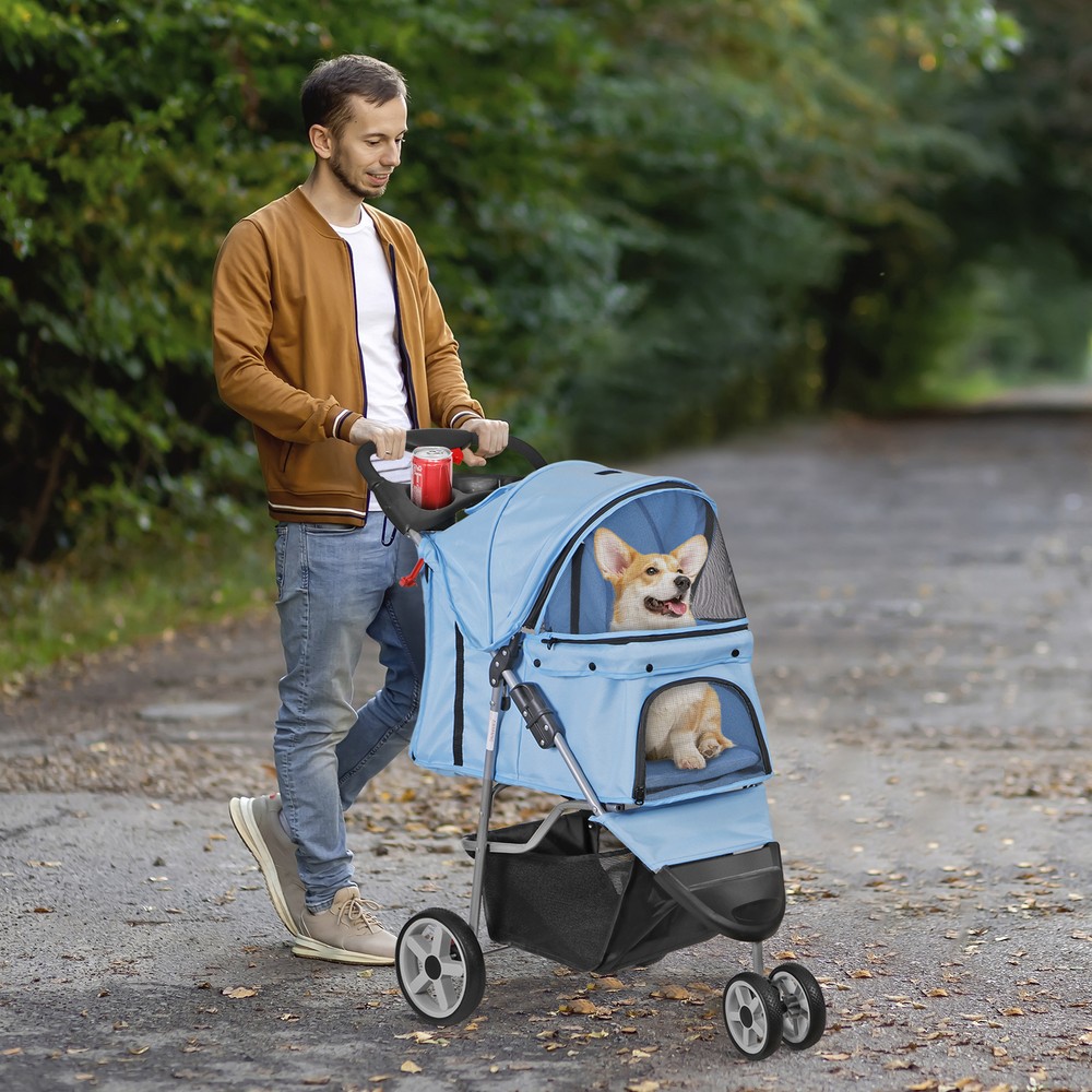 Dog Stroller 3 Wheels Pet Stroller Cat Jogger Stroller Lightweight Foldable Blue