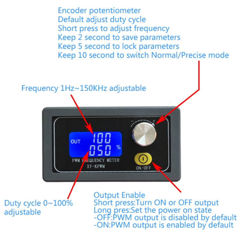 Square Signal Generator 1-150KHz PWM Pulse Frequency Cycle Duty Adjustable Meter