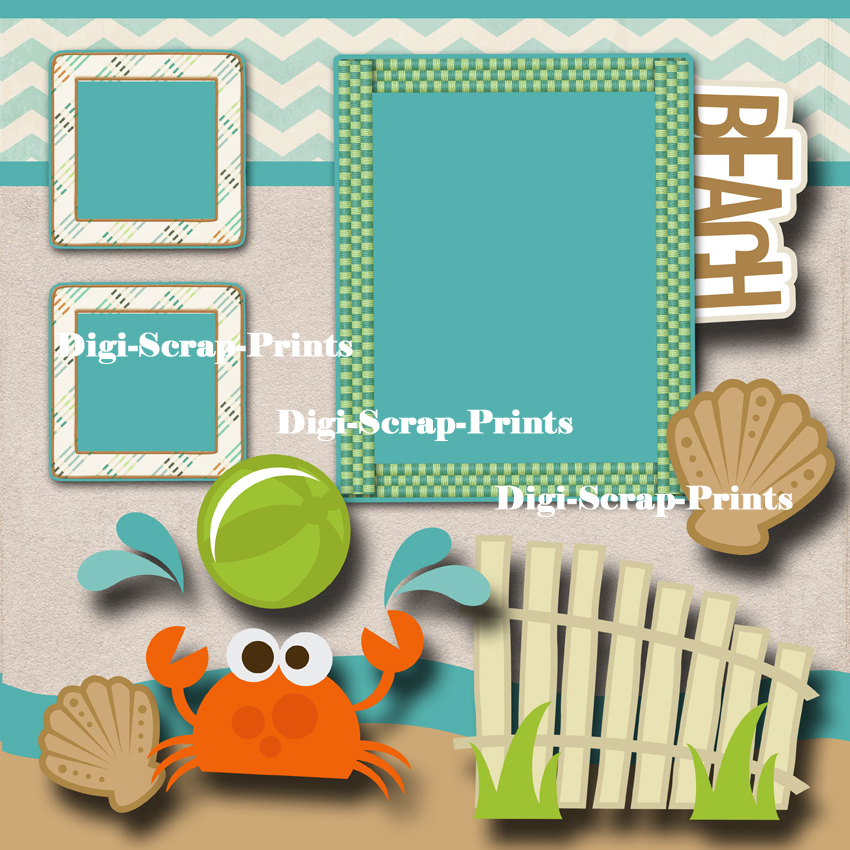 BEACH vacation 2 premade scrapbook pages layout scrapbooking BY DIGISCRAP #A0089