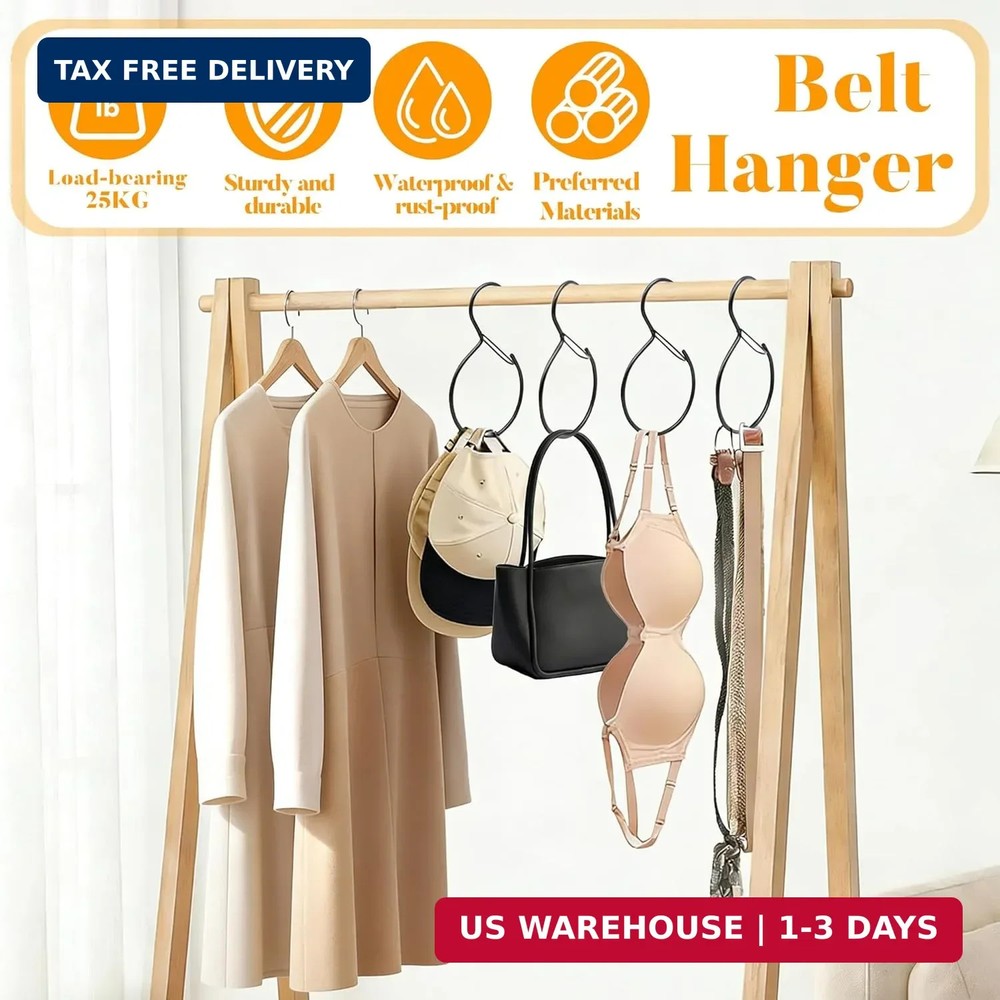 4 Pack Belt Hanger for Closet - Rust-Proof Belt Organizer & Tie Rack, Multi-Use