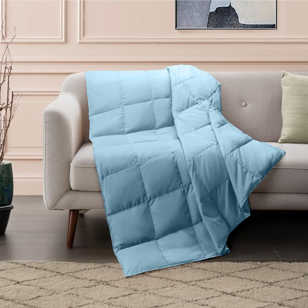 Lightweight Down Throw Blanket Feather Down Throw for Couch Sofa Soft Packabl...