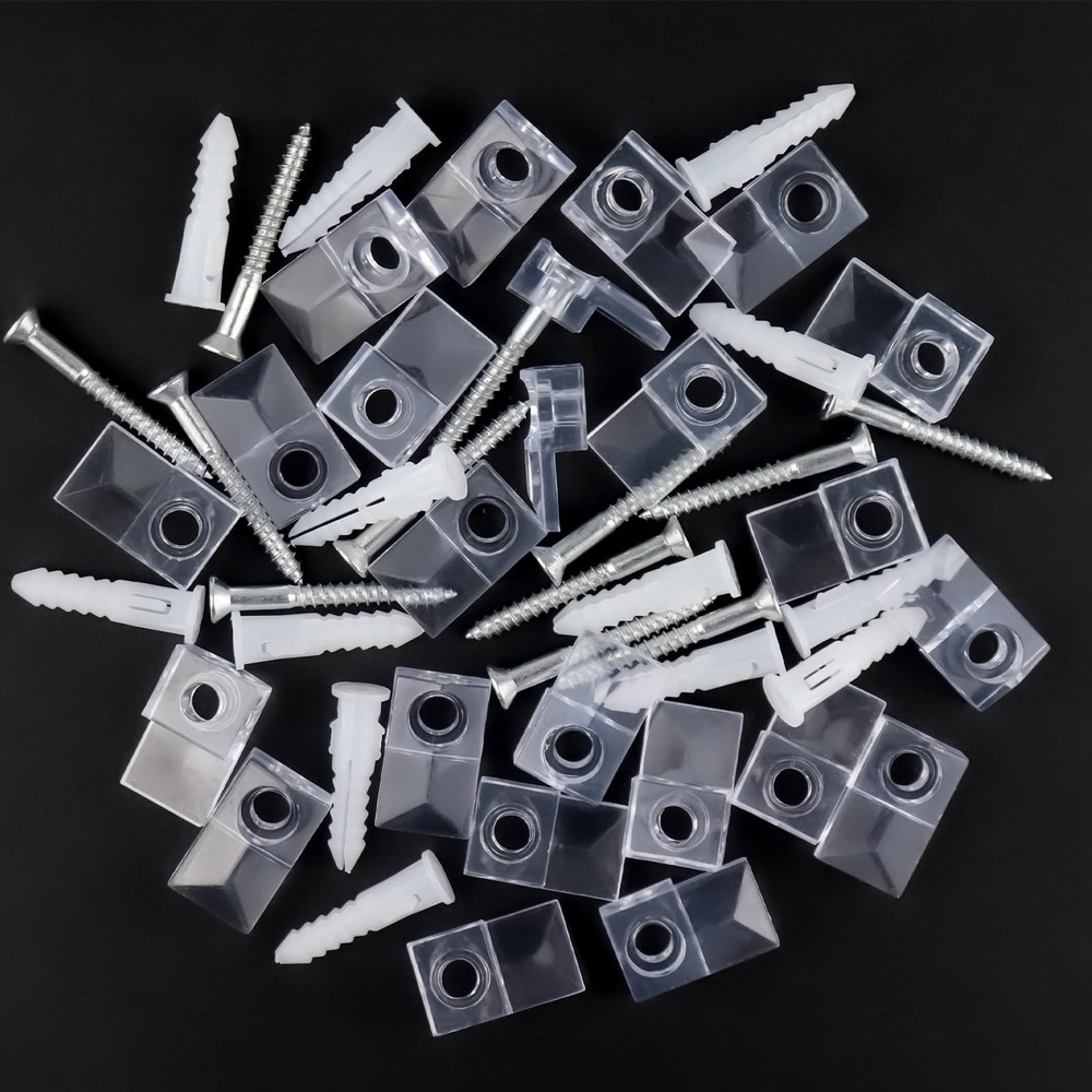 32Pack Mirror Holder Clips,Clear Plastic Mirror Clips,Frameless Mirror Mounting