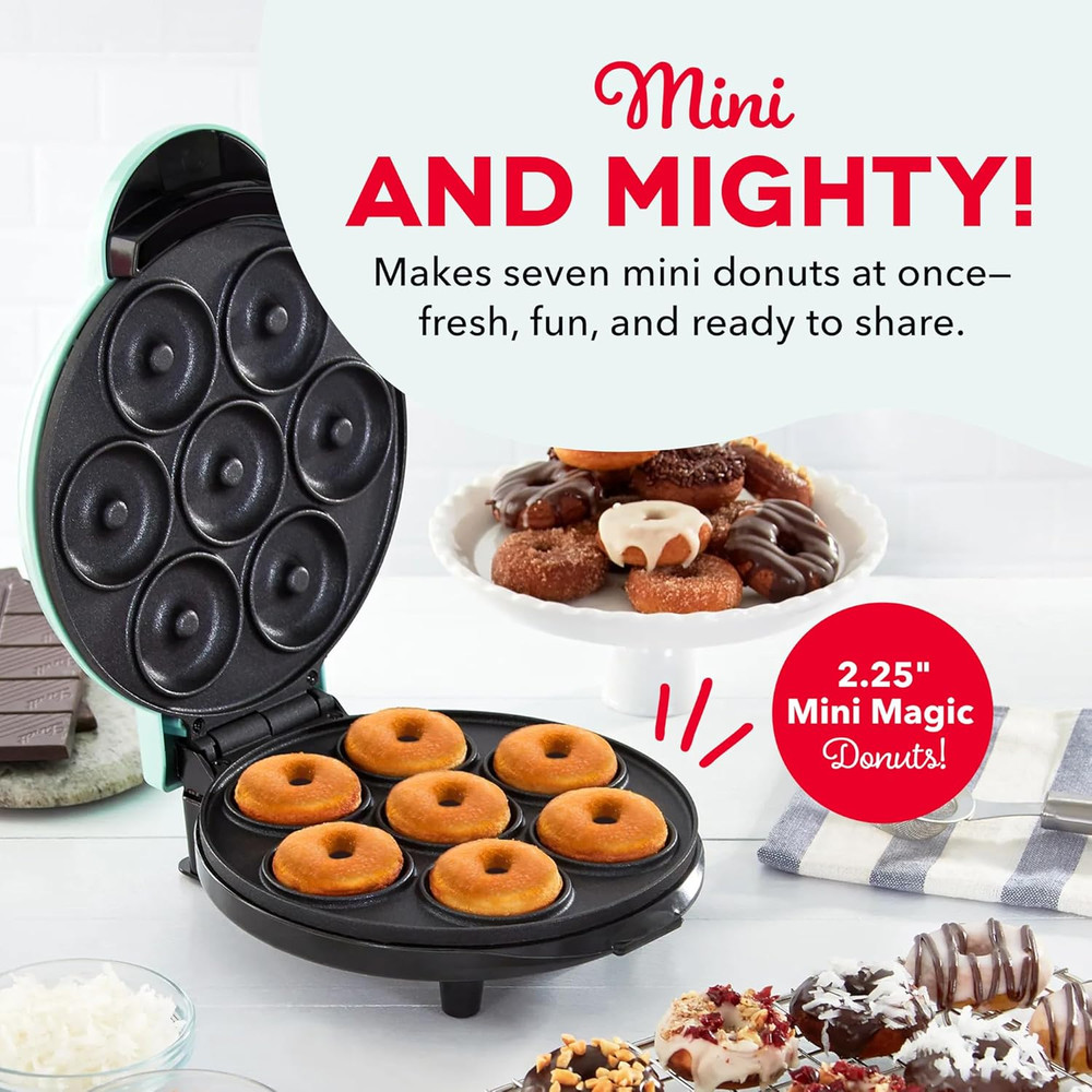 Aqua Mini Donut Maker - Non-Stick, Double-Sided, Space-Saving Design
