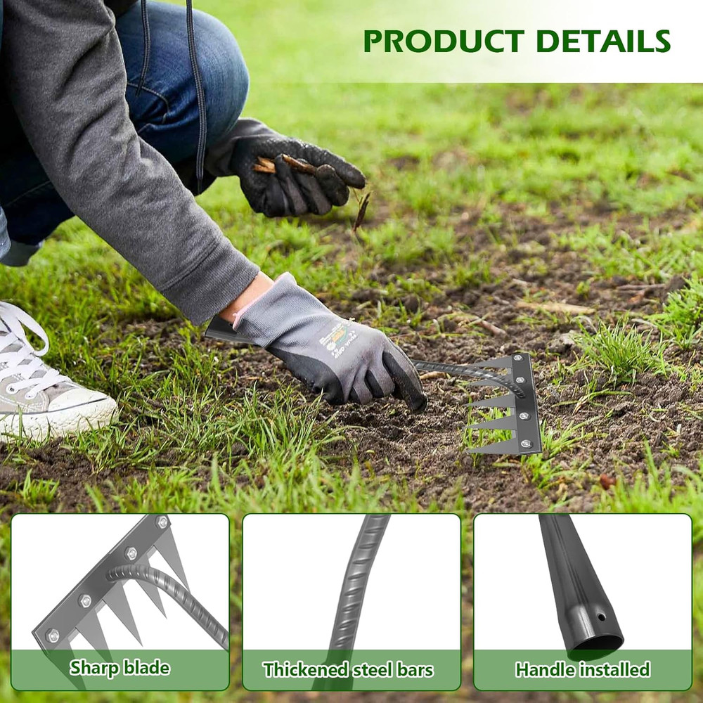 Iron Weeder Tool without Long Handle, 7 Teeths Manual Weeder Remover Tool, Hand