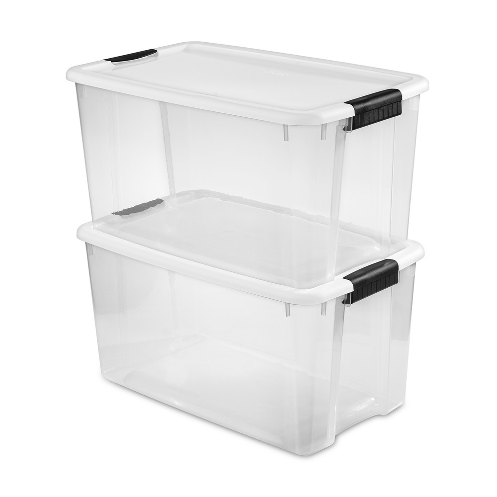Sterilite 70 Qt Clear Plastic Stackable Storage Bin w/ White Latch Lid, (8 Pack)