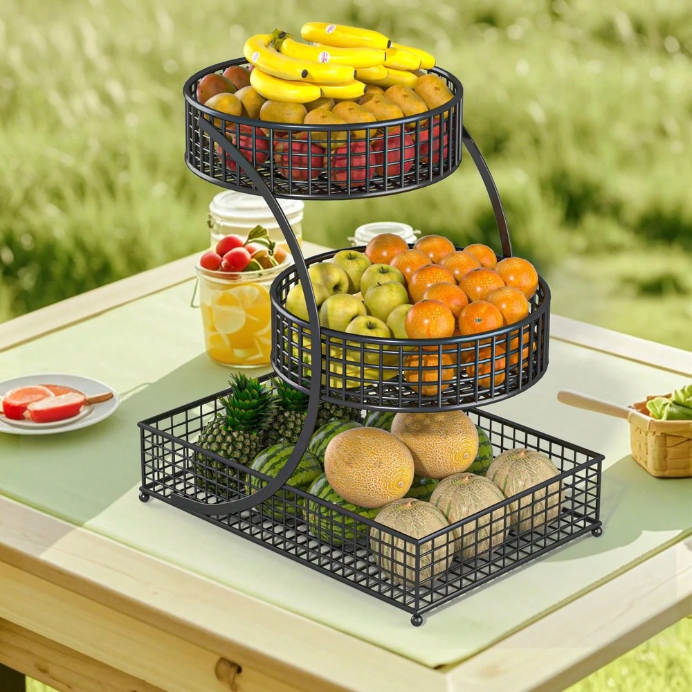 3 Tier Round Metal Storage Rack, No Assembly Required, Multi-Tier Kitchen