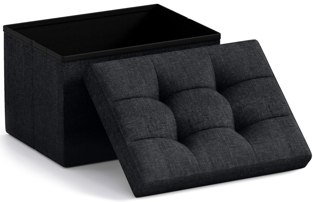 Small Storage Ottoman Foldable Collapsible Rectangle Linen Ottoman Foot Rest ...